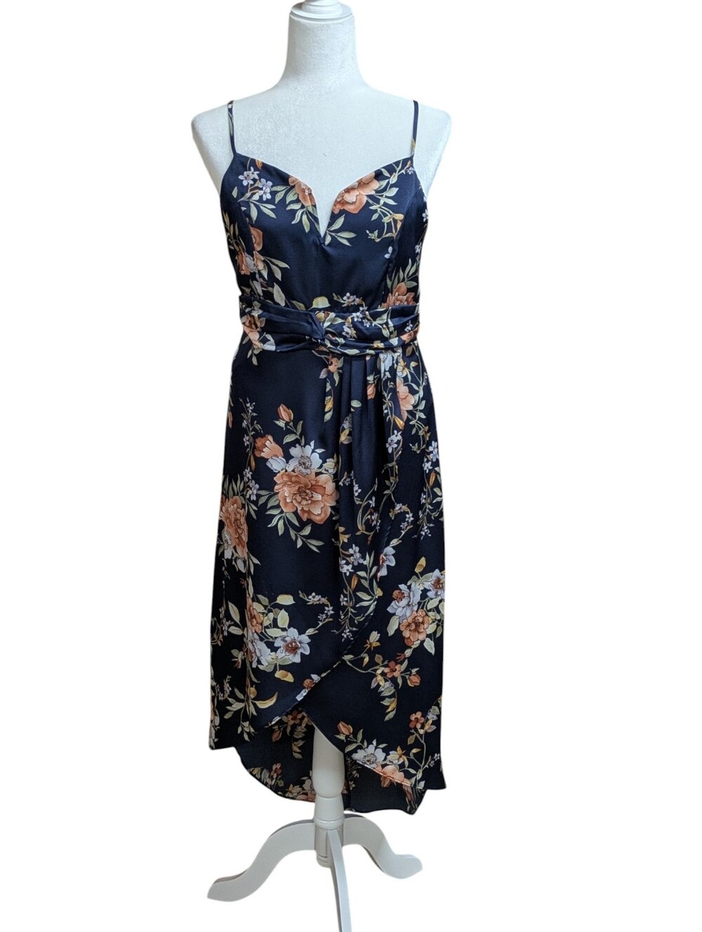 Lulu's My Favorite Day Navy Blue Floral Print Tulip Skirt Midi Dress Size Large - Picture 7 of 10